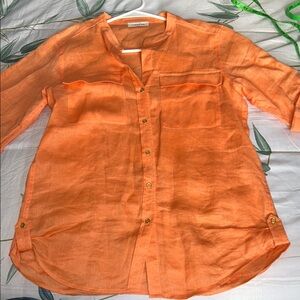 Orange Casual Button Down Shirt